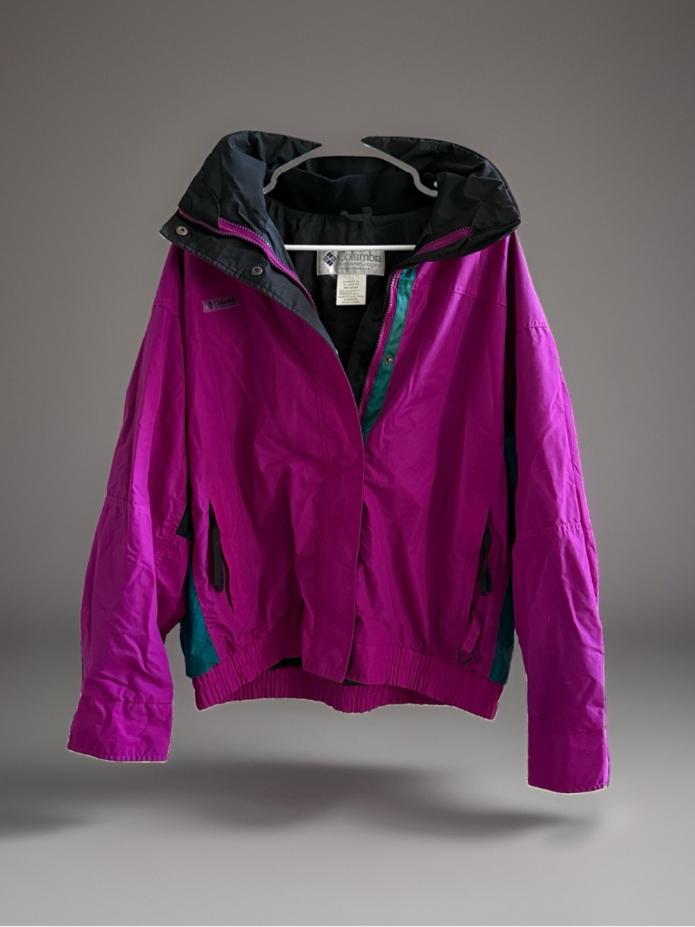 Vintage Columbia Bugaboo Jacket Women XL Pink Teal Black 90s Ski Colorblock